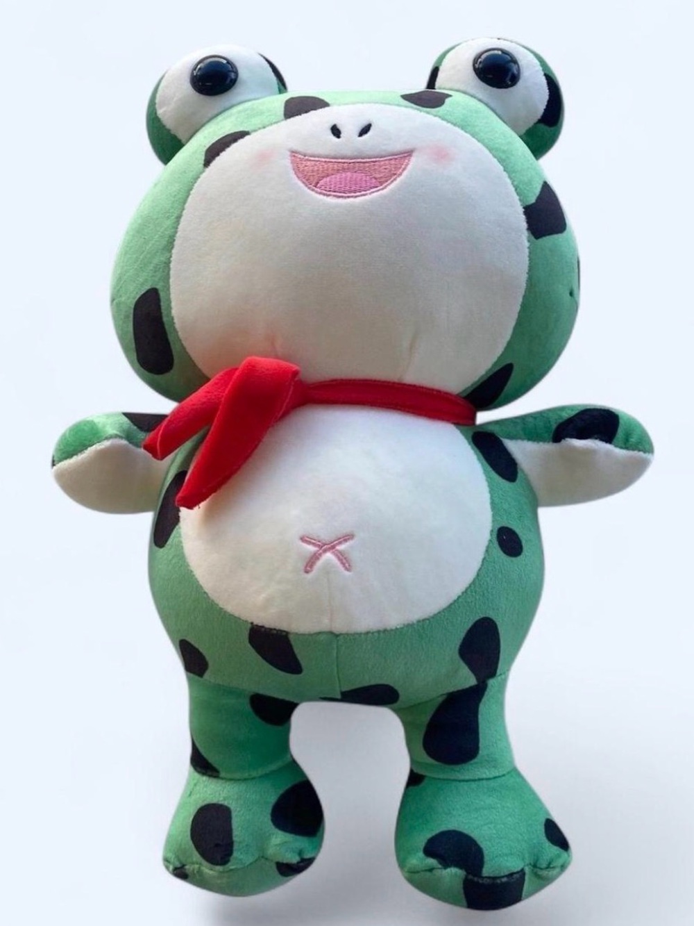 Plush Green Frog Stuffed Animal with Red Scarf - Kids Toy